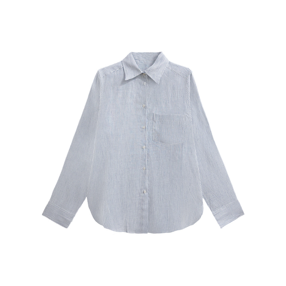 Women's 100% Linen Striped Button Down Shirt, Old Money Style, Breathable Long Sleeve Casual Shirt for Daily & Office Wear