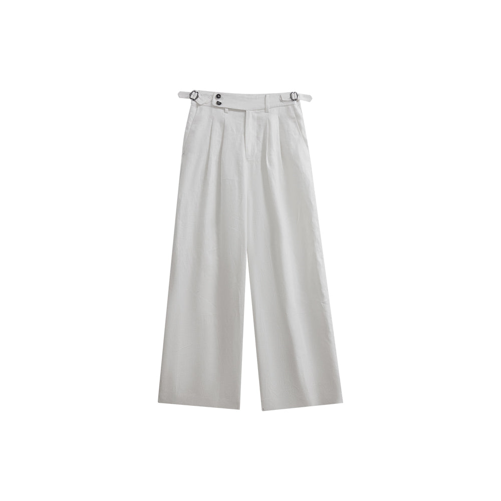 Premium Linen High Waist Wide Leg Pants, Timeless Quiet Luxury Adjustable Waist Trousers, Breathable Summer Pants for Women