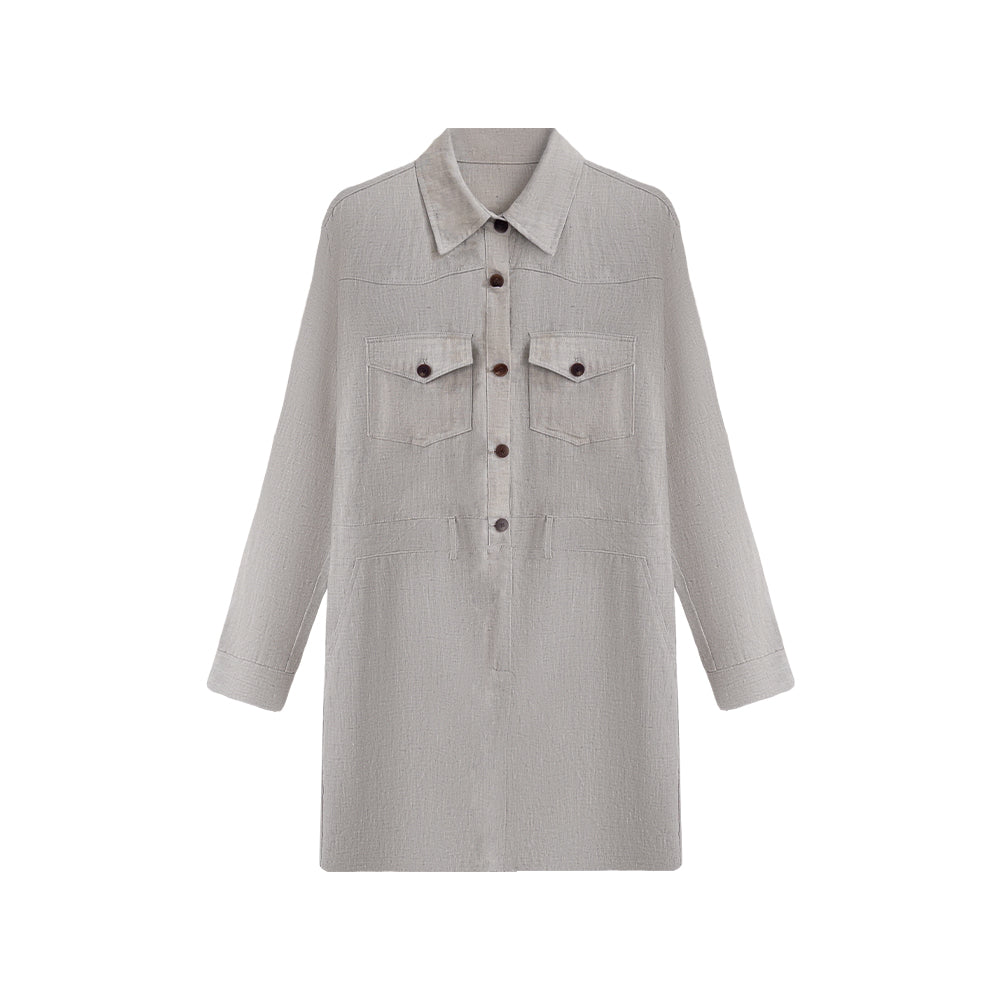 Women's White Linen Shirt Dress, Old Money Style, Belted Waist with Pockets, Breathable Summer Casual Dress for Travel & Daily Wear