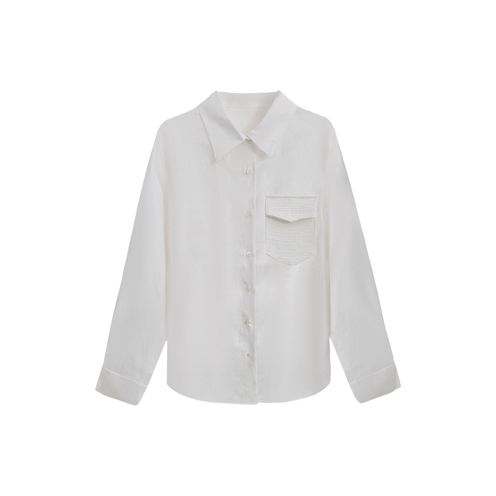 100% Linen Button Down Shirt for Women, Old Money High Waist Linen Blouse with Pocket, Breathable Summer Casual Shirt