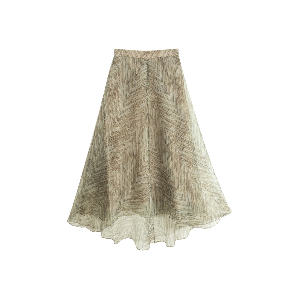 100% Mulberry Silk Chevron Print Midi Skirt, Luxury Old Money A-Line Flowy Skirt for Women, Elegant High Waist Silk Skirt
