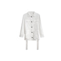 100% Pure Linen White Shirt | Utility Blouse with Pockets & Drawstring Waist
