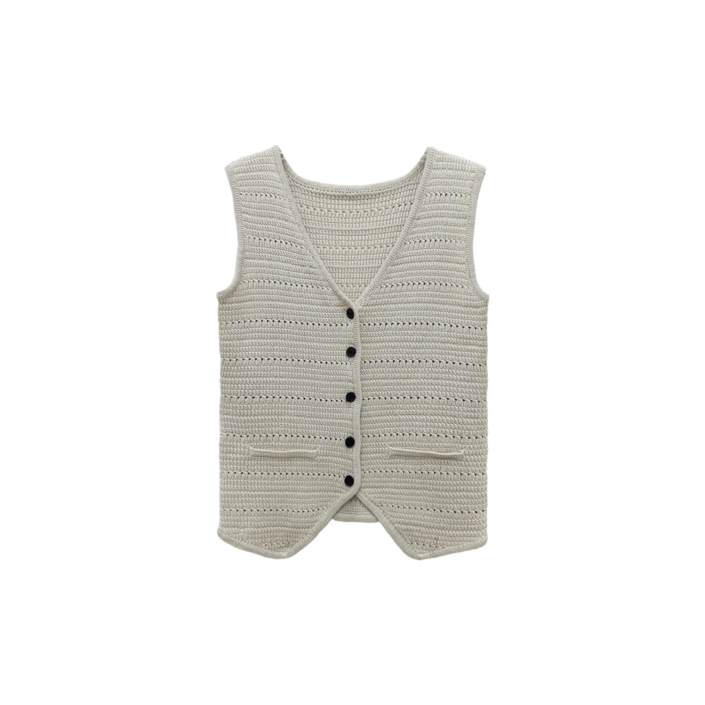 Luxury Wool Blend Knit Vest | Vintage V-Neck Sleeveless Cardigan for Women | Sanjun