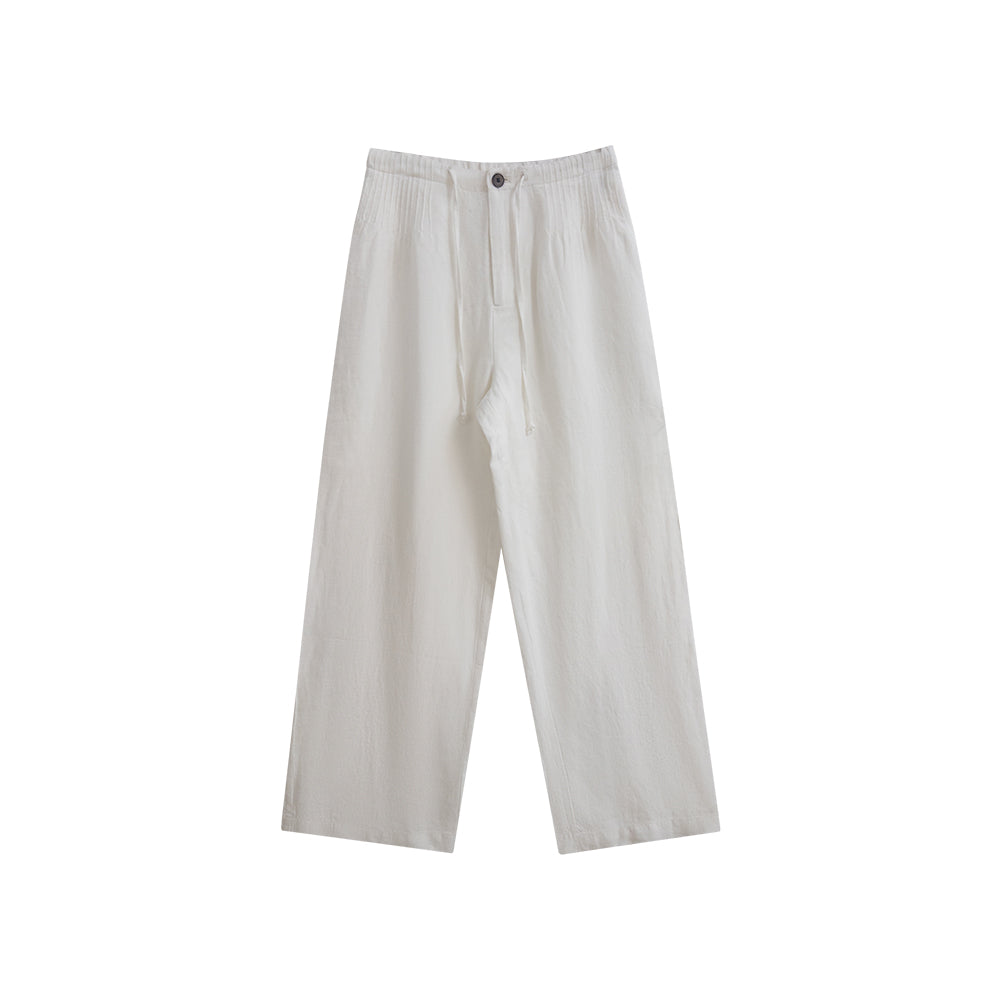 100% White Linen Wide Leg Pants for Women, Old Money High Waist Drawstring Trousers, Breathable Summer Casual Linen Pants