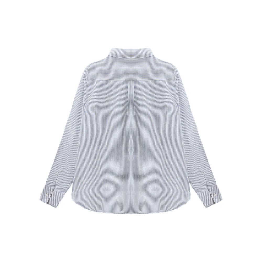 Women's 100% Linen Striped Button Down Shirt, Old Money Style, Breathable Long Sleeve Casual Shirt for Daily & Office Wear