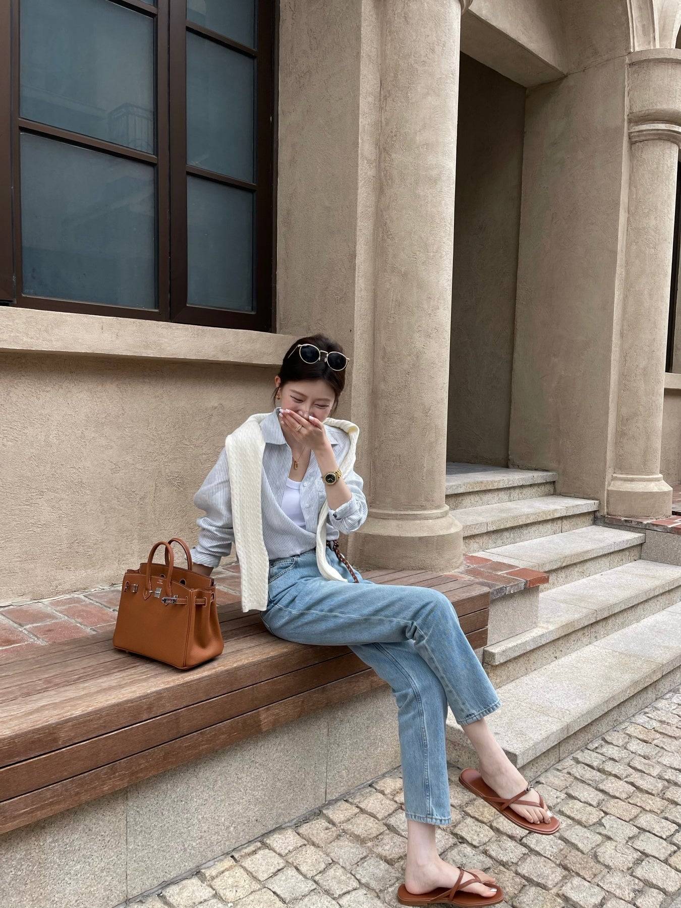 Women's 100% Linen Striped Button Down Shirt, Old Money Style, Breathable Long Sleeve Casual Shirt for Daily & Office Wear