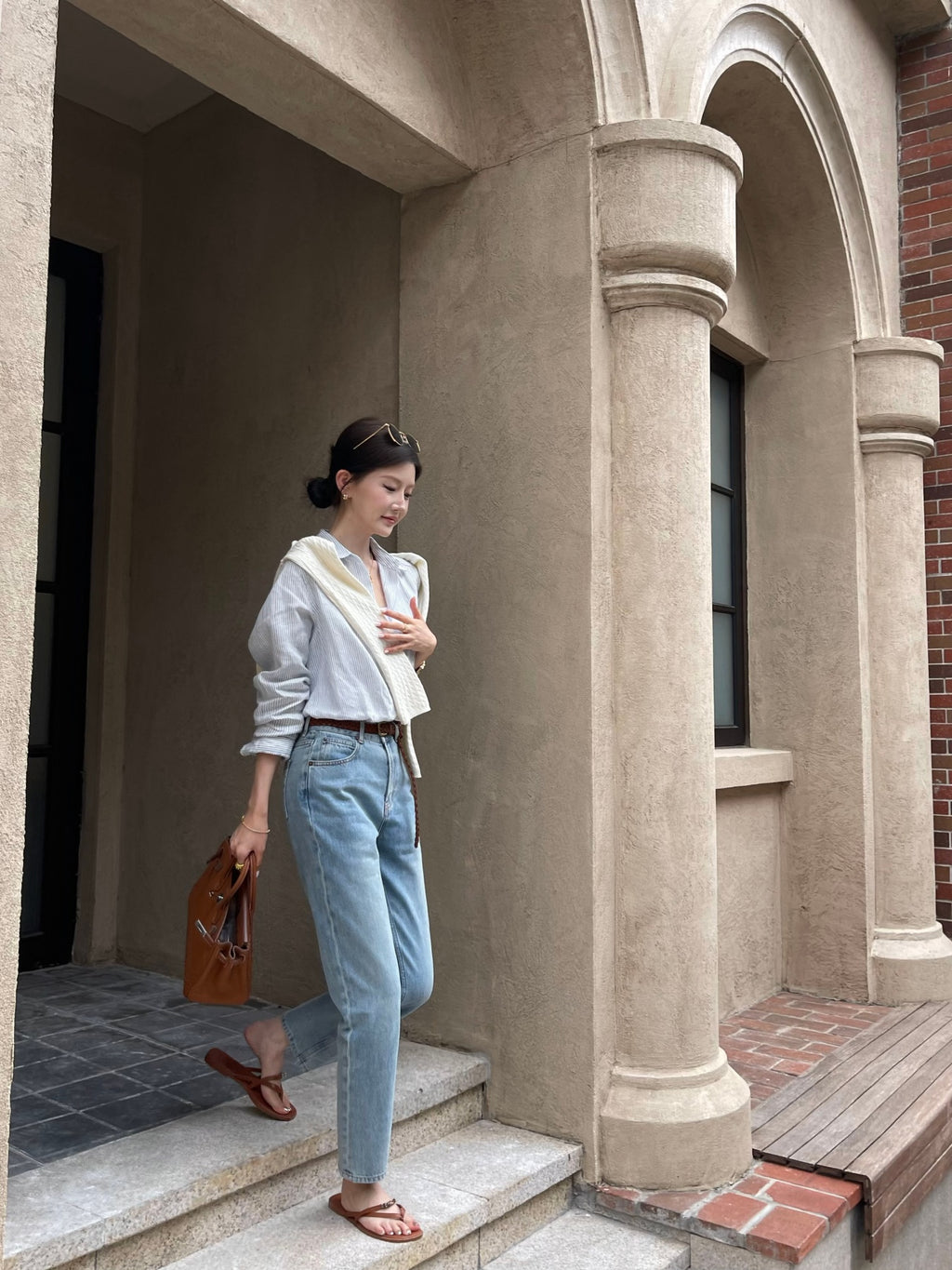 Women's 100% Linen Striped Button Down Shirt, Old Money Style, Breathable Long Sleeve Casual Shirt for Daily & Office Wear