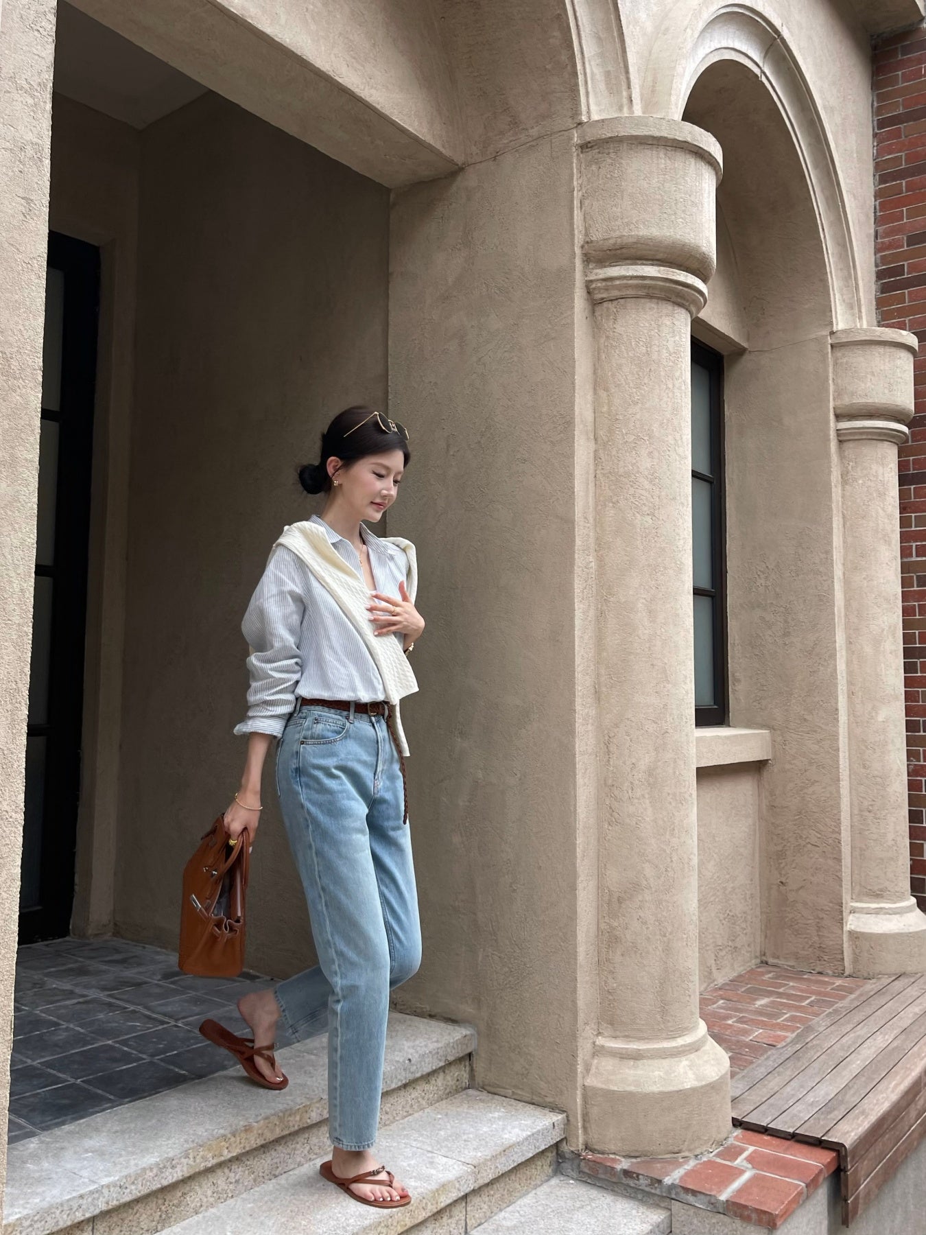 Women's 100% Linen Striped Button Down Shirt, Old Money Style, Breathable Long Sleeve Casual Shirt for Daily & Office Wear