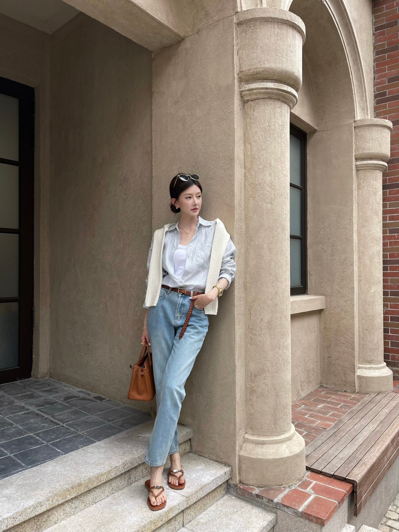 Women's 100% Linen Striped Button Down Shirt, Old Money Style, Breathable Long Sleeve Casual Shirt for Daily & Office Wear