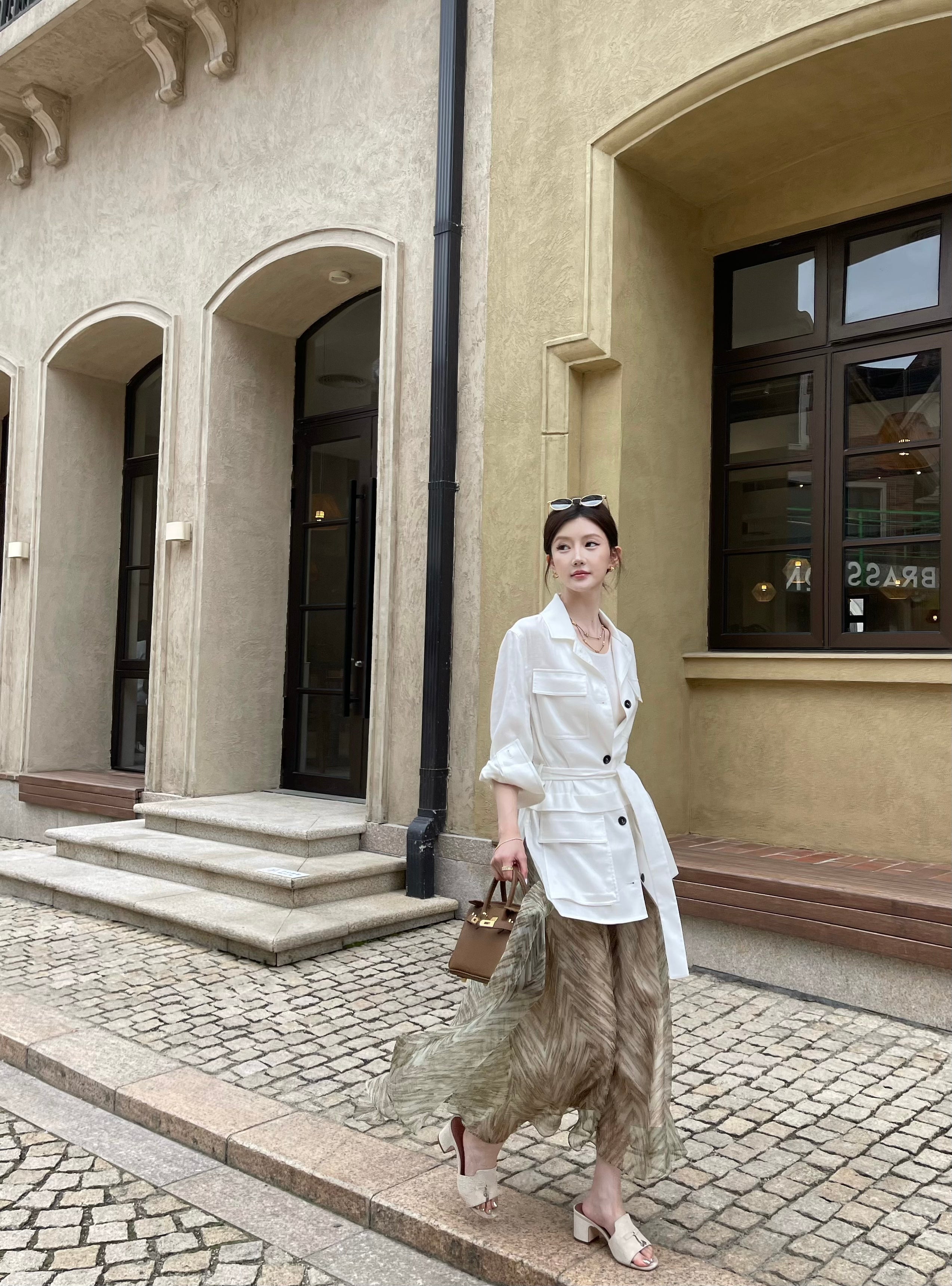 100% Pure Linen White Shirt | Utility Blouse with Pockets & Drawstring Waist