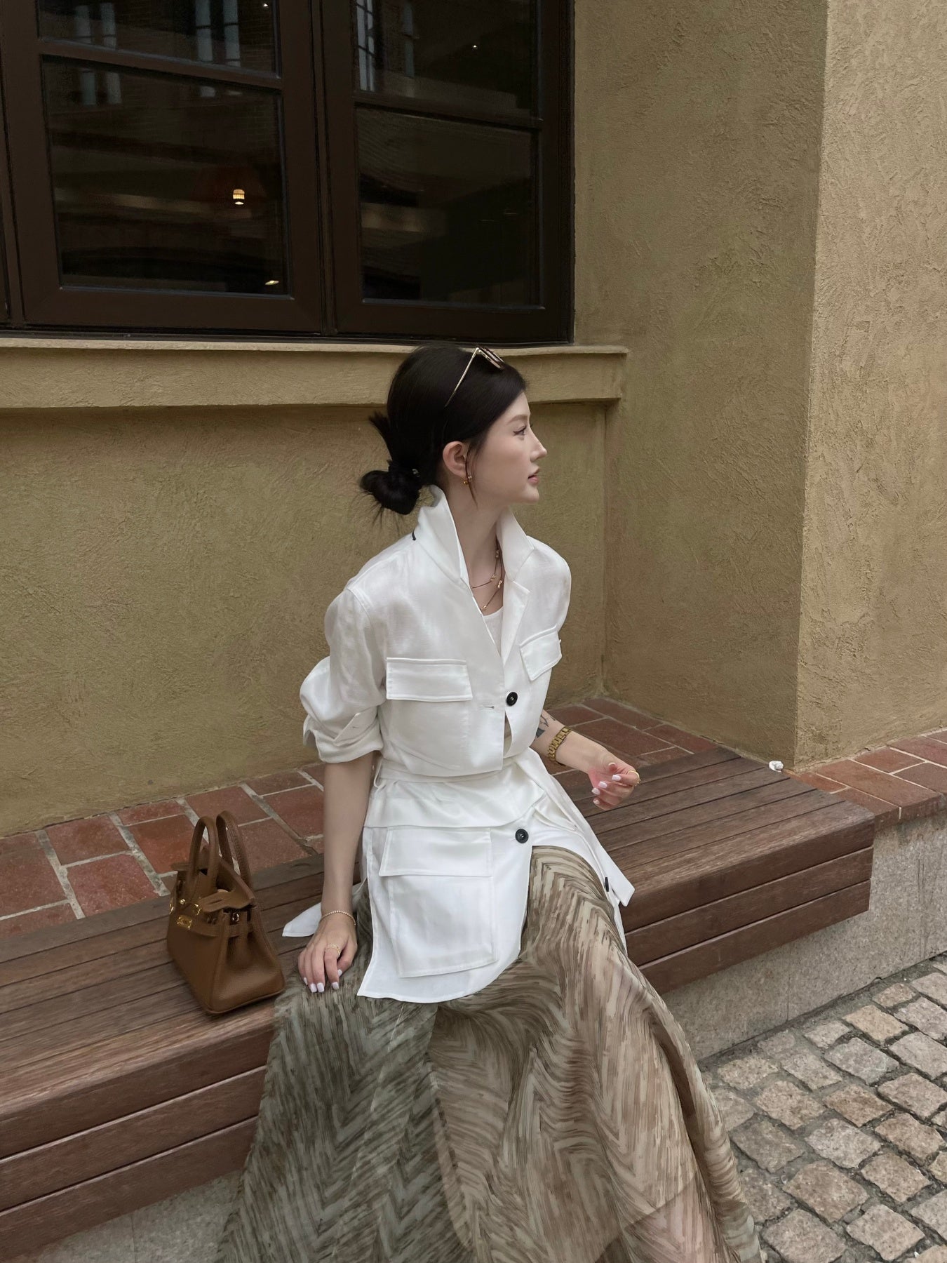 100% Mulberry Silk Chevron Print Midi Skirt, Luxury Old Money A-Line Flowy Skirt for Women, Elegant High Waist Silk Skirt
