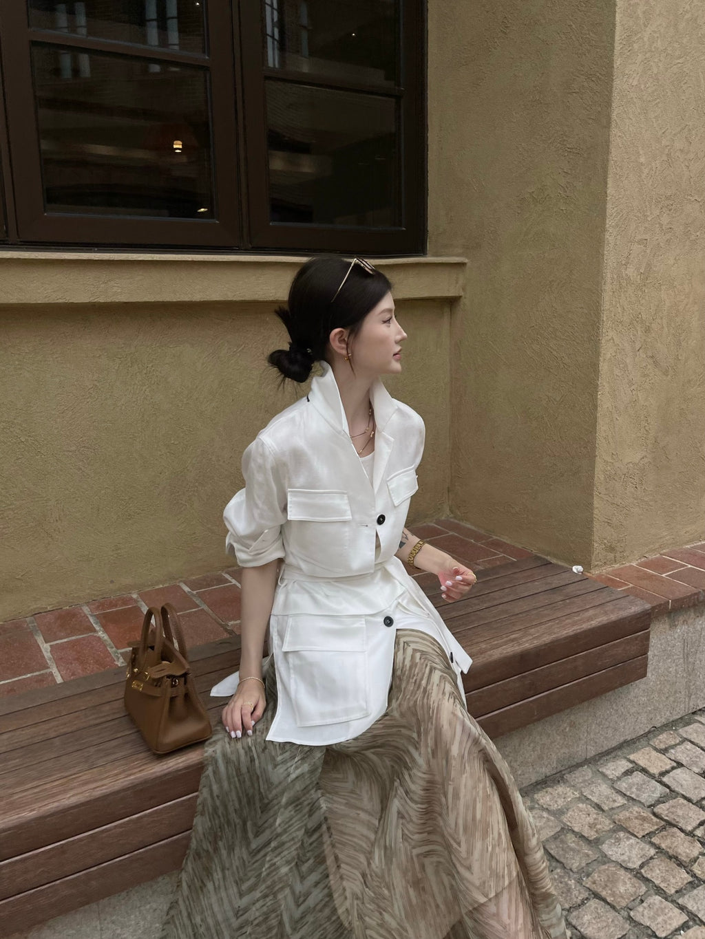 100% Pure Linen White Shirt | Utility Blouse with Pockets & Drawstring Waist