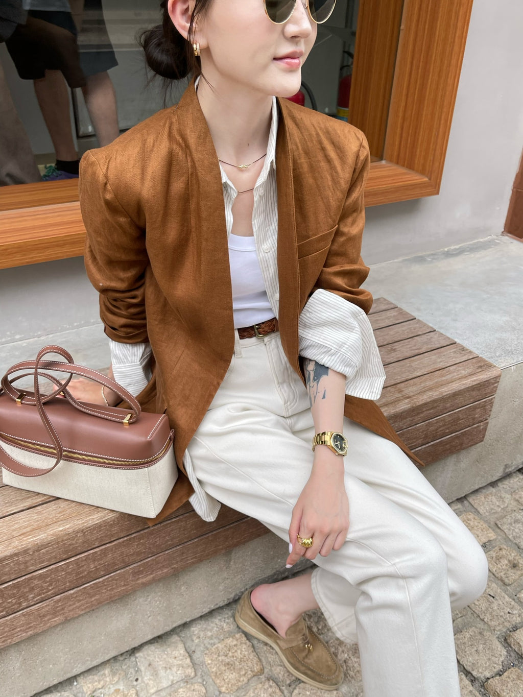 Effortless Old Money 100% Linen Open Front Blazer | Breathable Casual Suit Jacket for Women