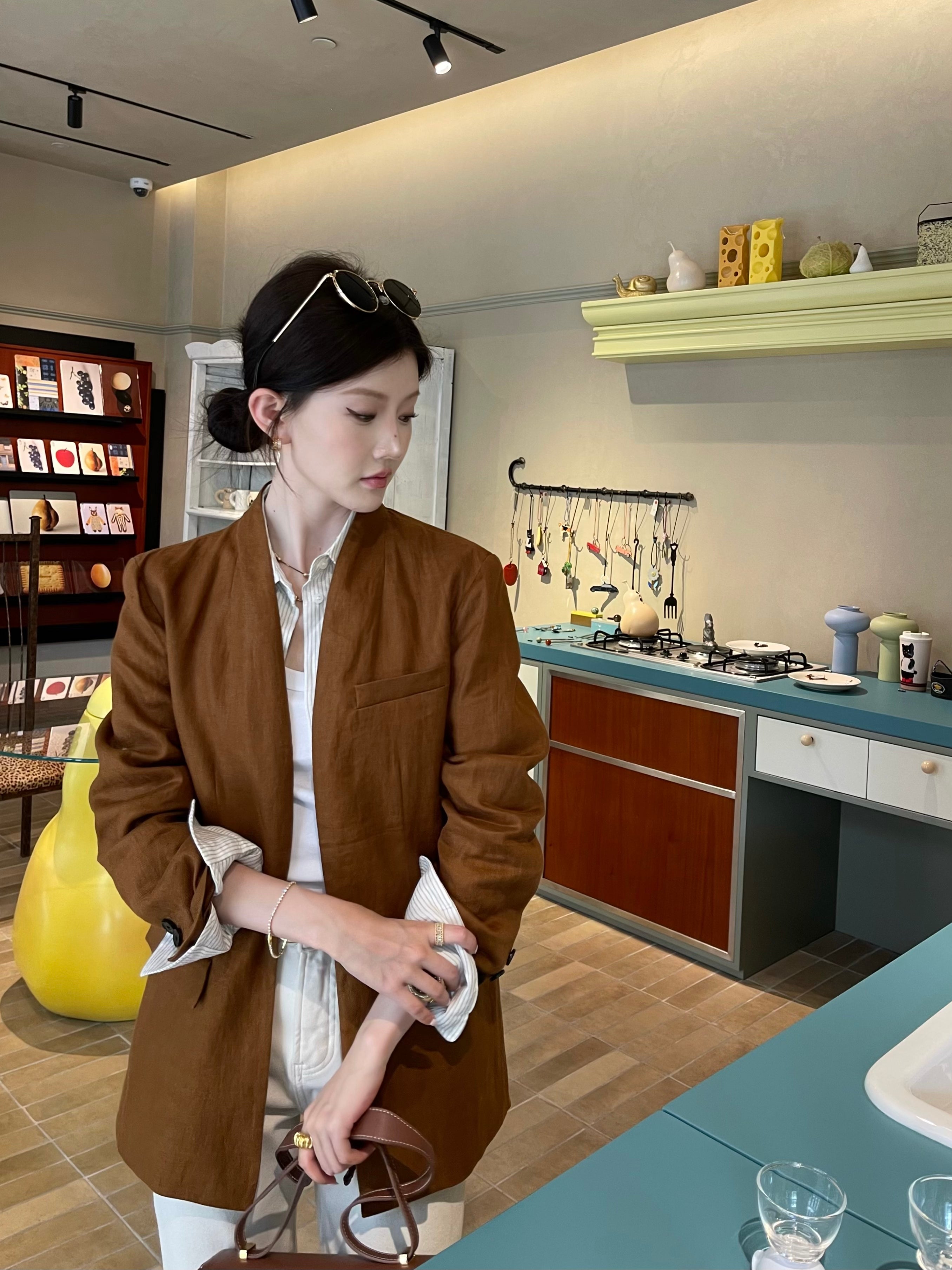 Effortless Old Money 100% Linen Open Front Blazer | Breathable Casual Suit Jacket for Women