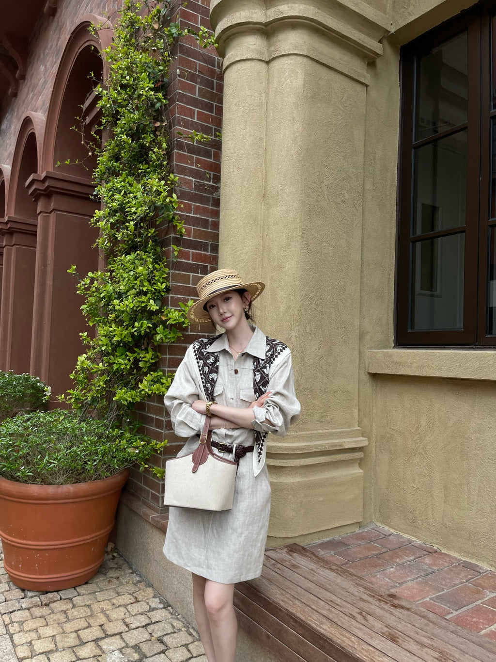 Women's White Linen Shirt Dress, Old Money Style, Belted Waist with Pockets, Breathable Summer Casual Dress for Travel & Daily Wear