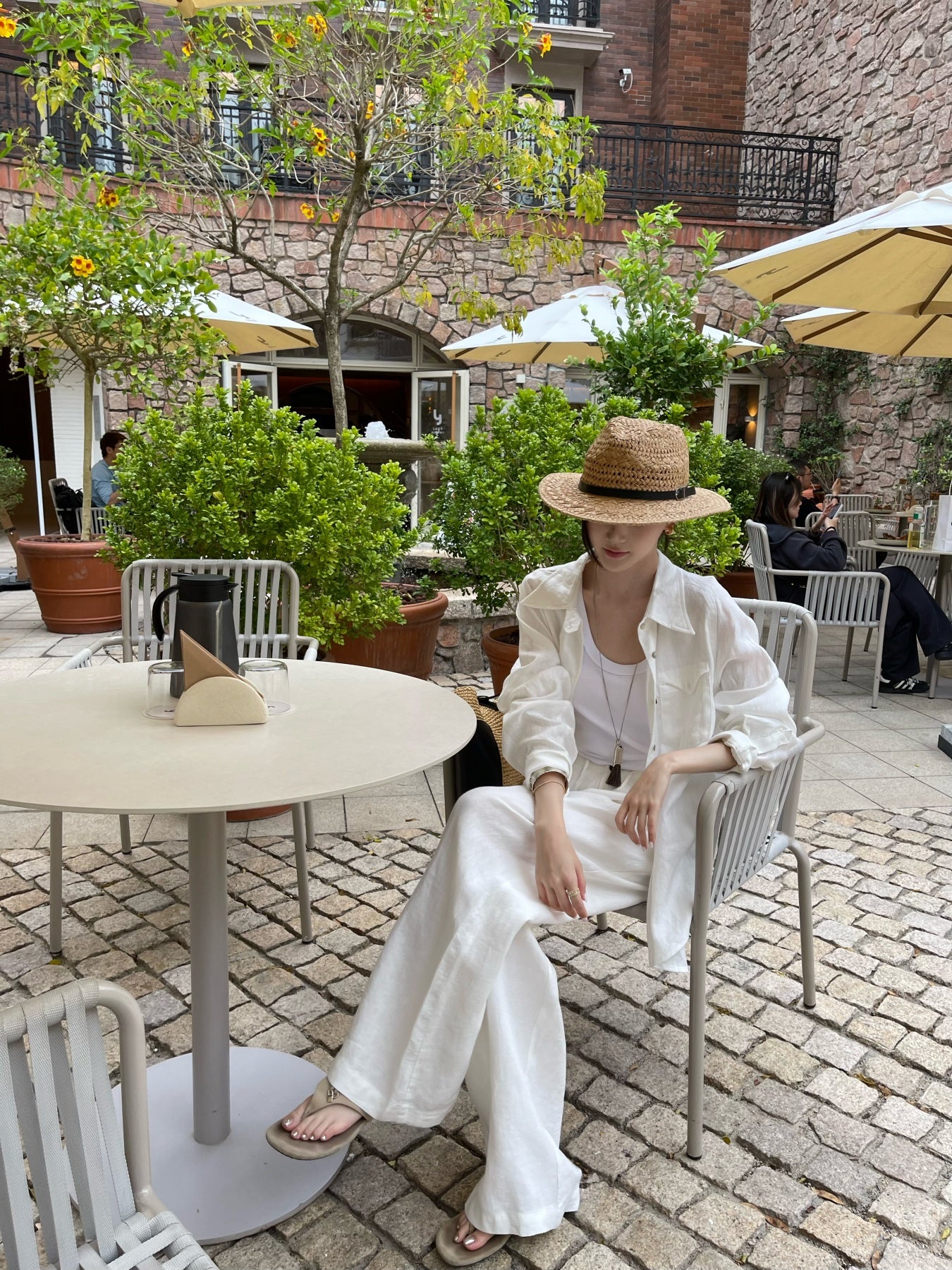 100% White Linen Wide Leg Pants for Women, Old Money High Waist Drawstring Trousers, Breathable Summer Casual Linen Pants