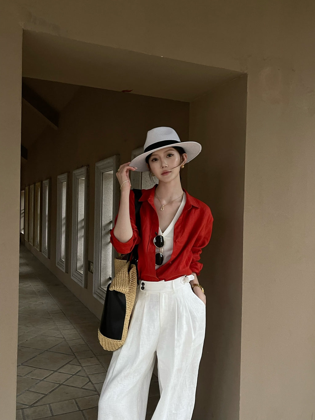 100% Pure Linen Stand Collar Shirt for Women | Relaxed Fit Breathable Long Sleeve Summer Casual Top