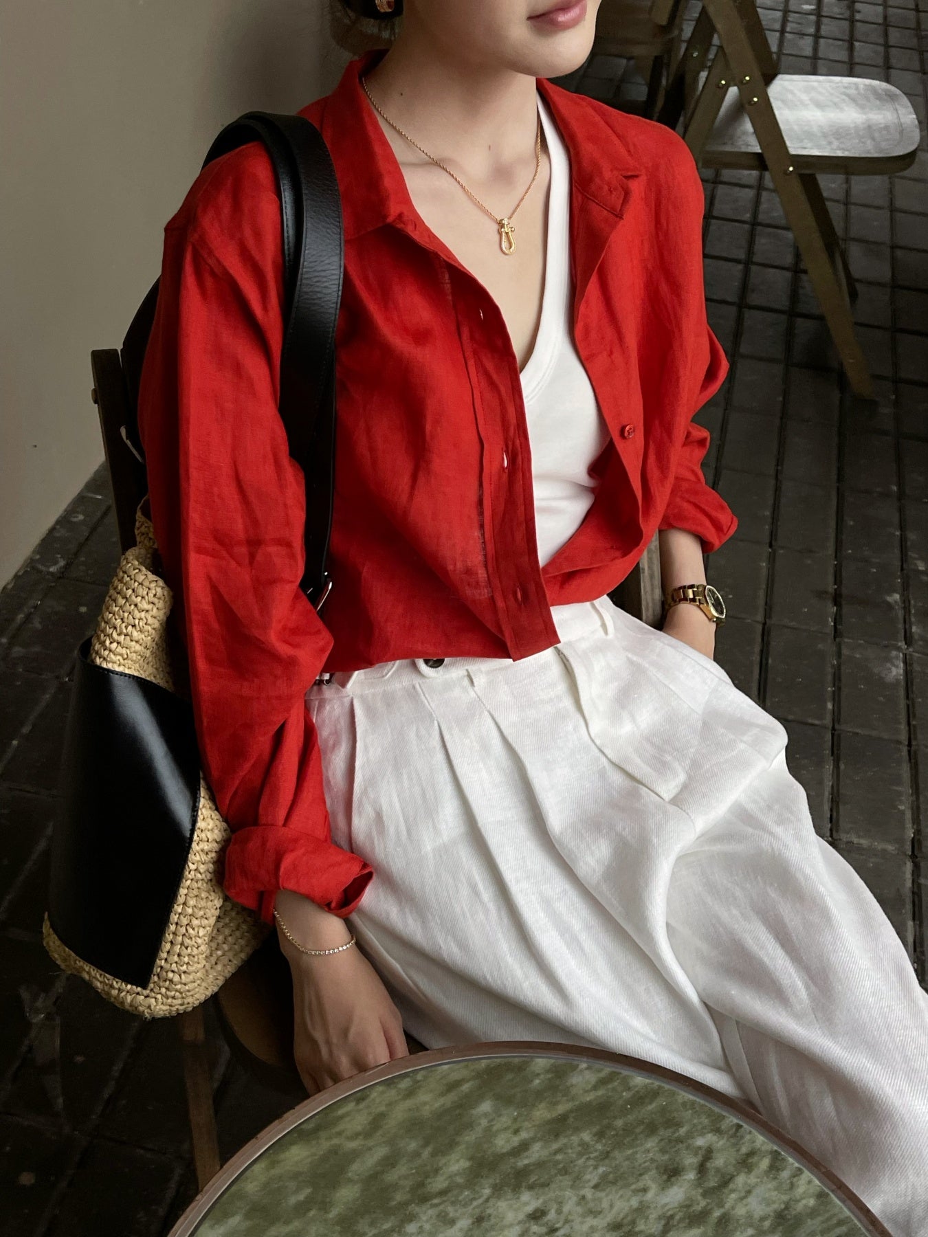 100% Pure Linen Stand Collar Shirt for Women | Relaxed Fit Breathable Long Sleeve Summer Casual Top