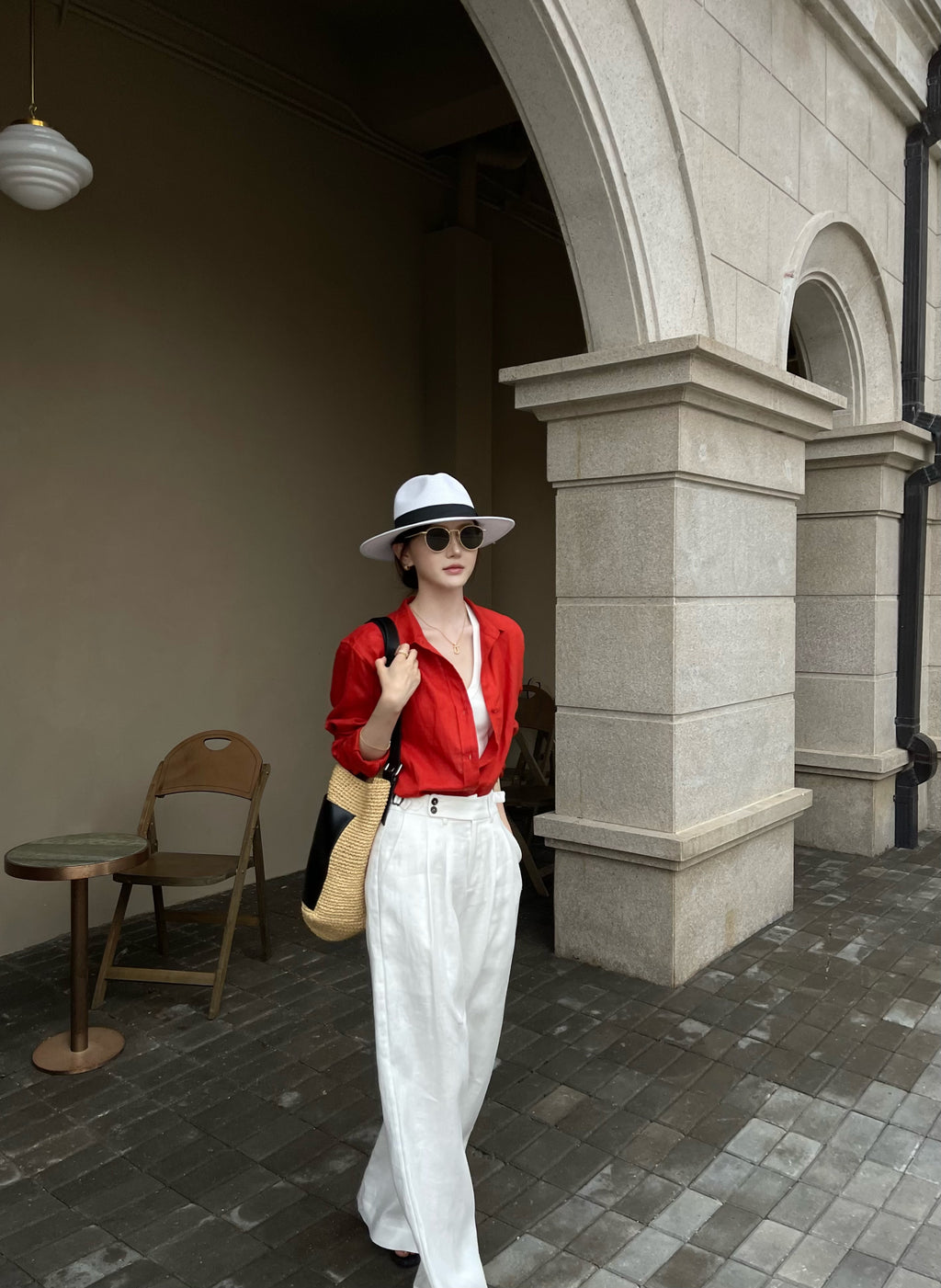 100% Pure Linen Stand Collar Shirt for Women | Relaxed Fit Breathable Long Sleeve Summer Casual Top