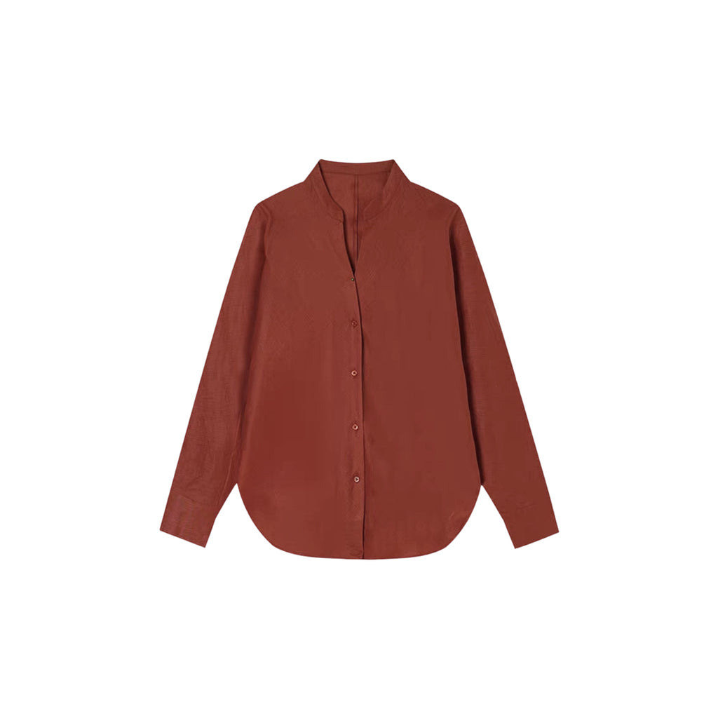 100% Pure Linen Stand Collar Shirt for Women | Relaxed Fit Breathable Long Sleeve Summer Casual Top