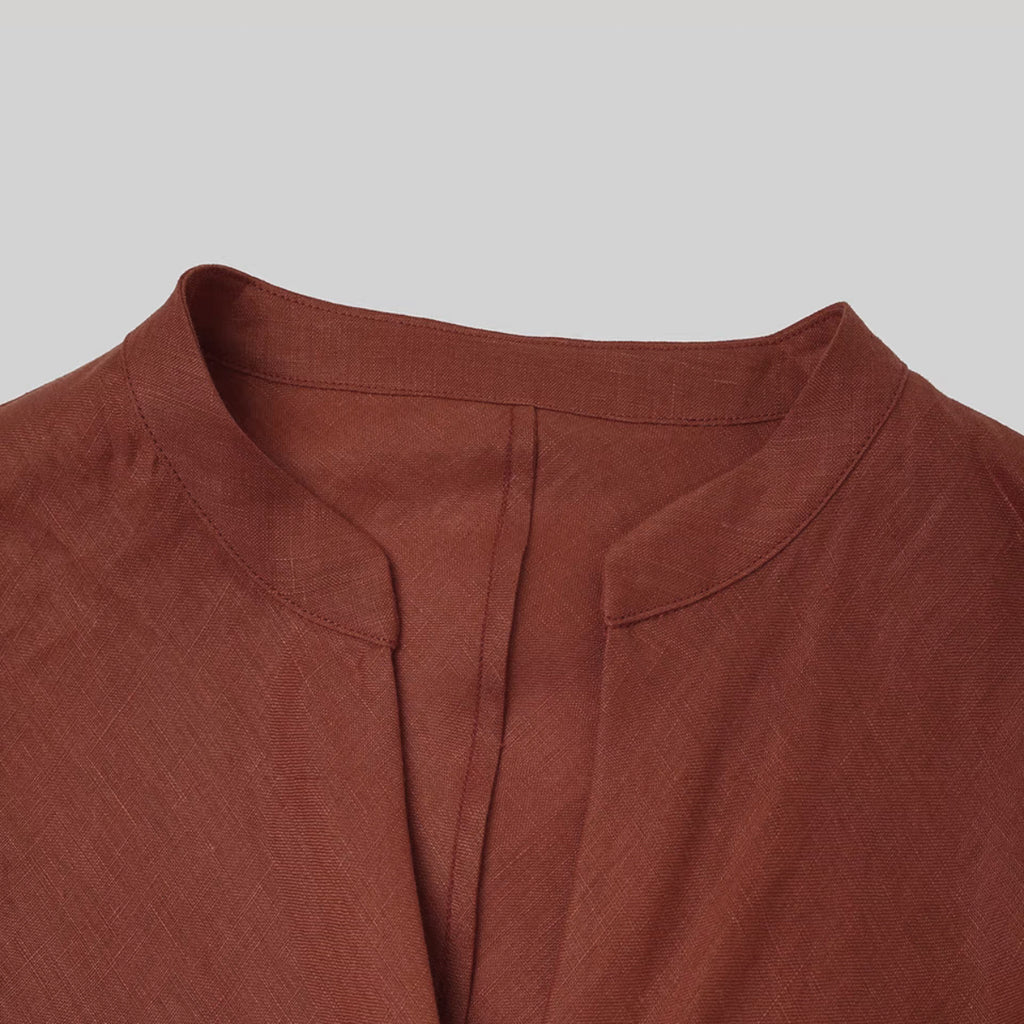 100% Pure Linen Stand Collar Shirt for Women | Relaxed Fit Breathable Long Sleeve Summer Casual Top