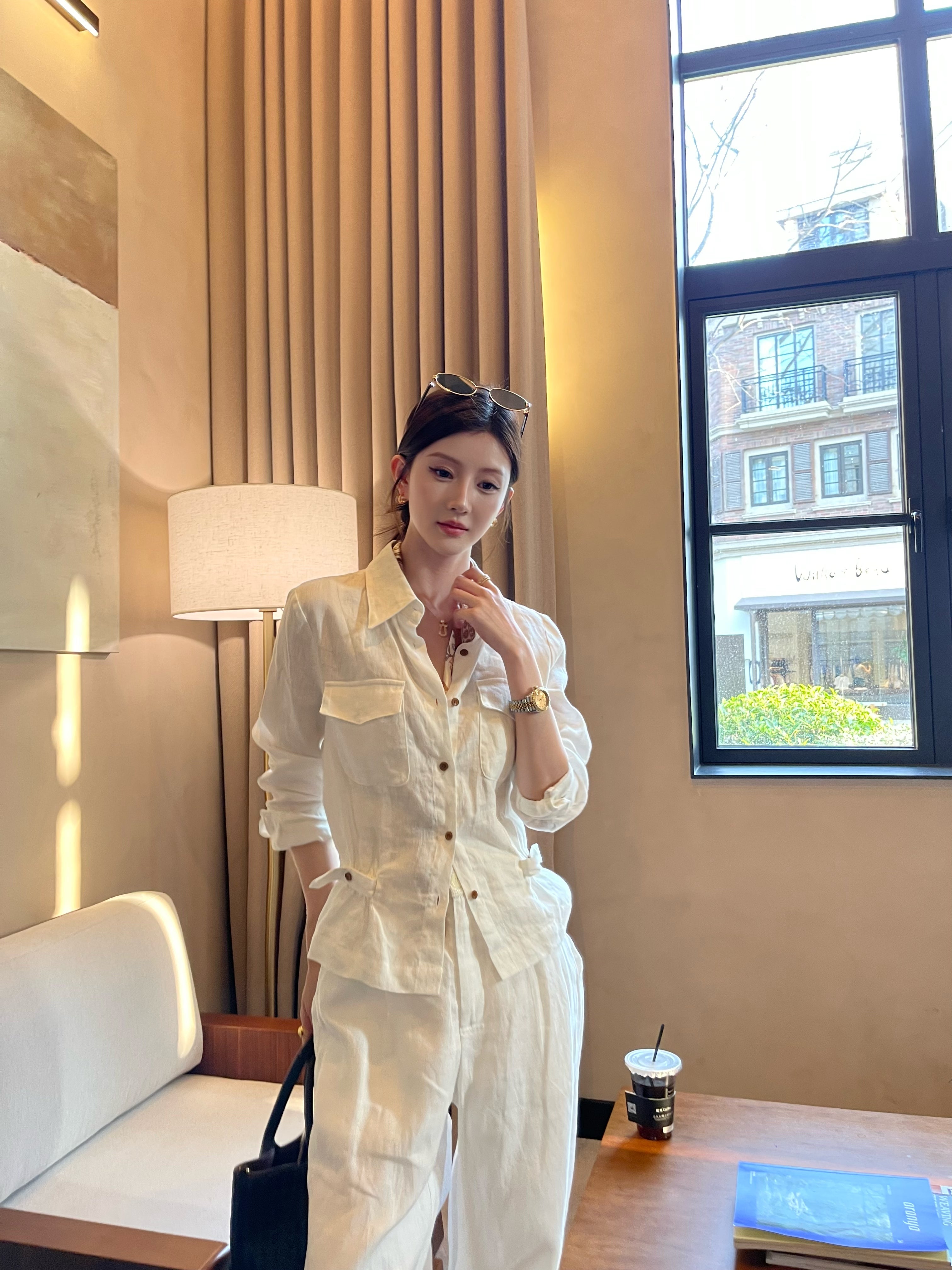 Breathable 100% Linen Cinched Waist Shirt | Old Money Office Blouse