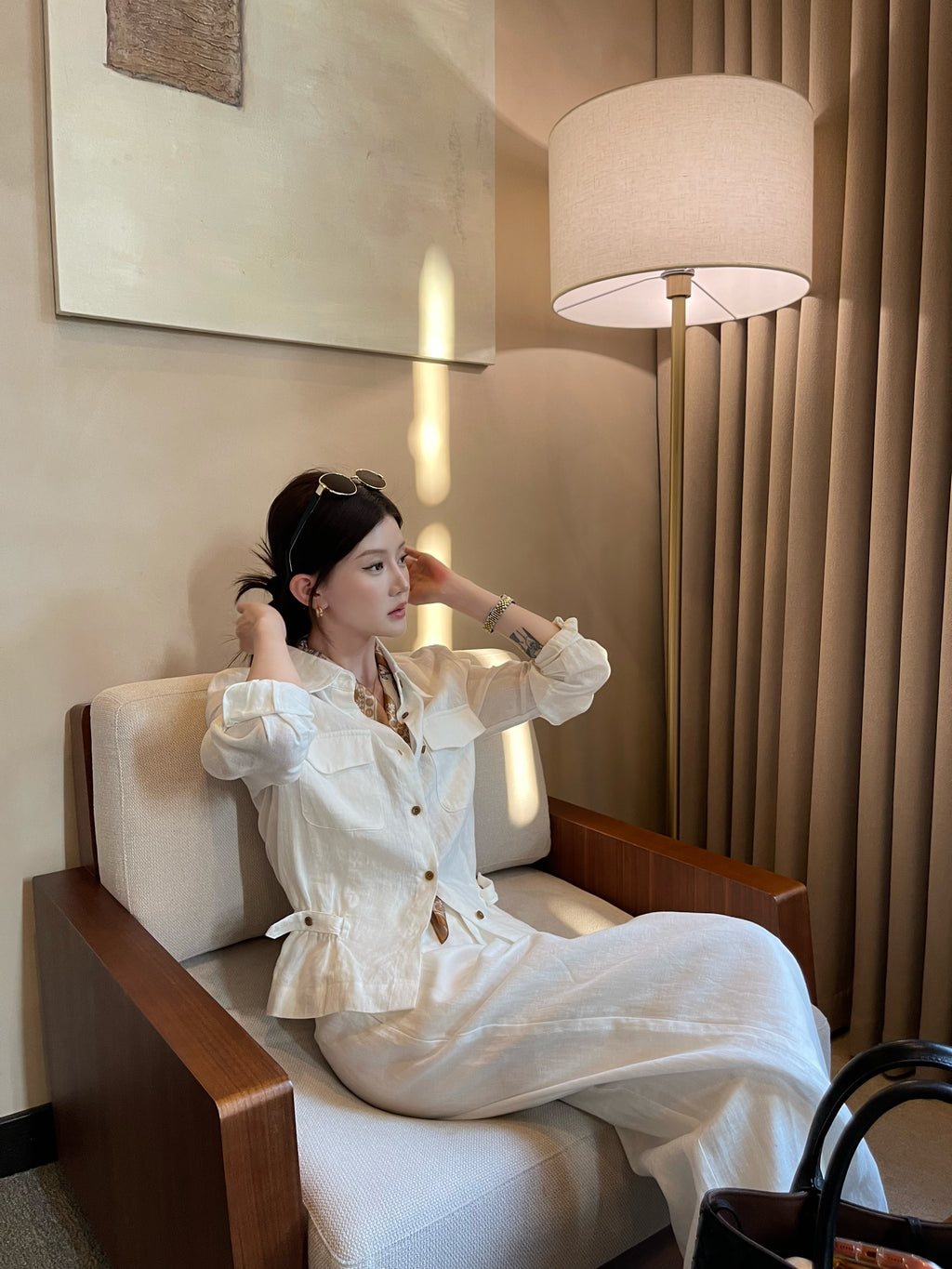 Breathable 100% Linen Cinched Waist Shirt | Old Money Office Blouse