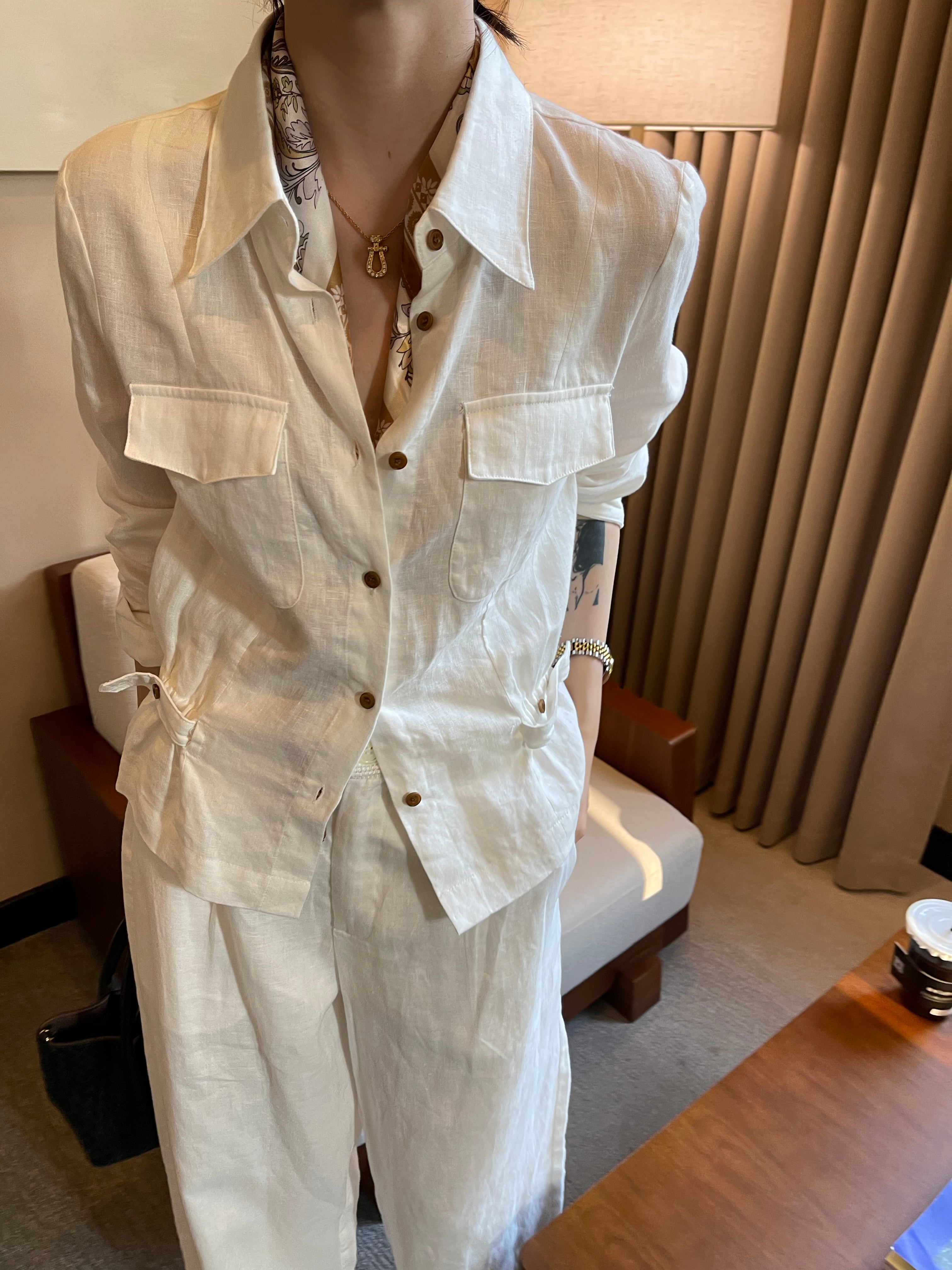 Breathable 100% Linen Cinched Waist Shirt | Old Money Office Blouse
