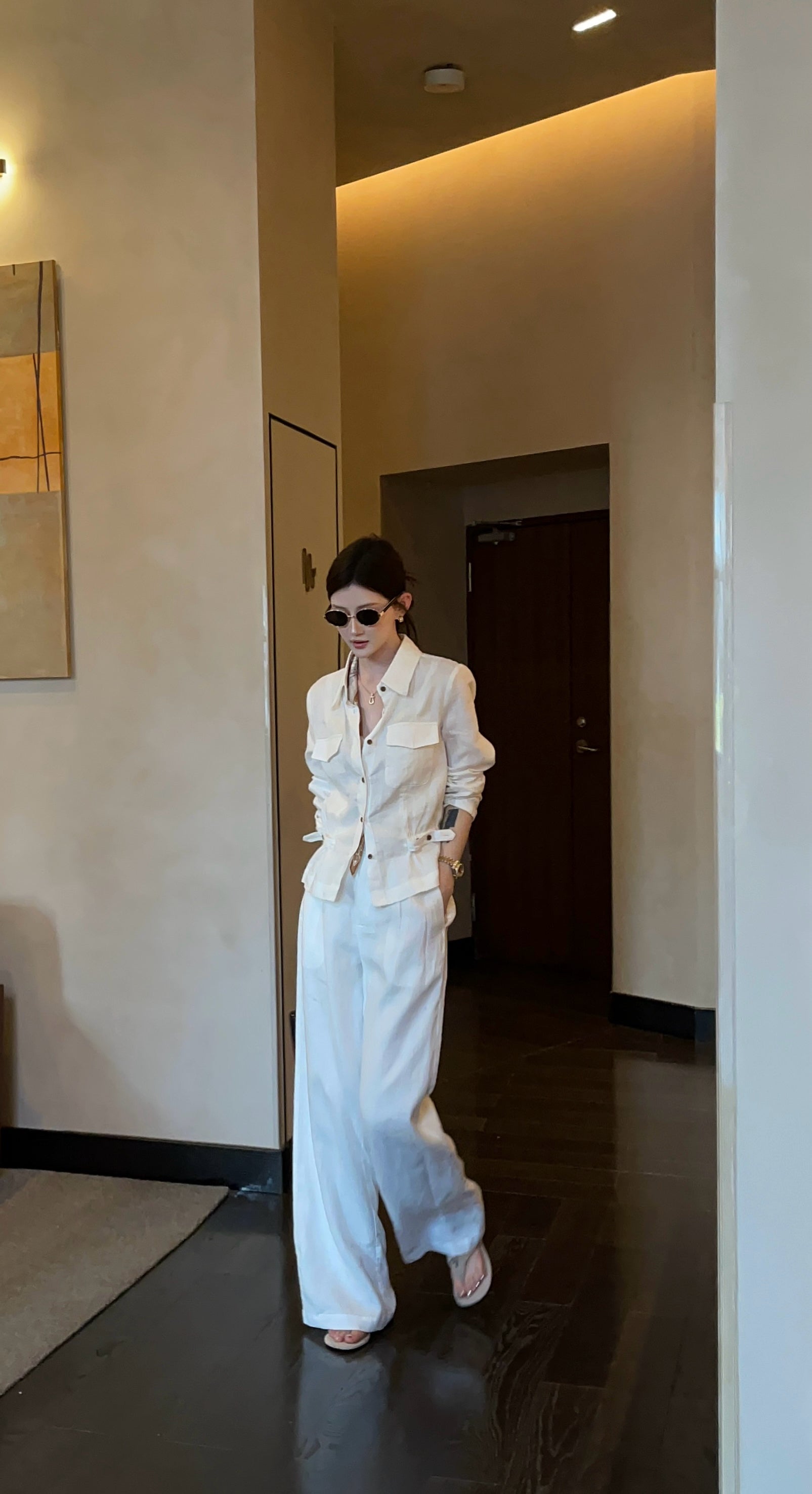 Breathable 100% Linen Cinched Waist Shirt | Old Money Office Blouse