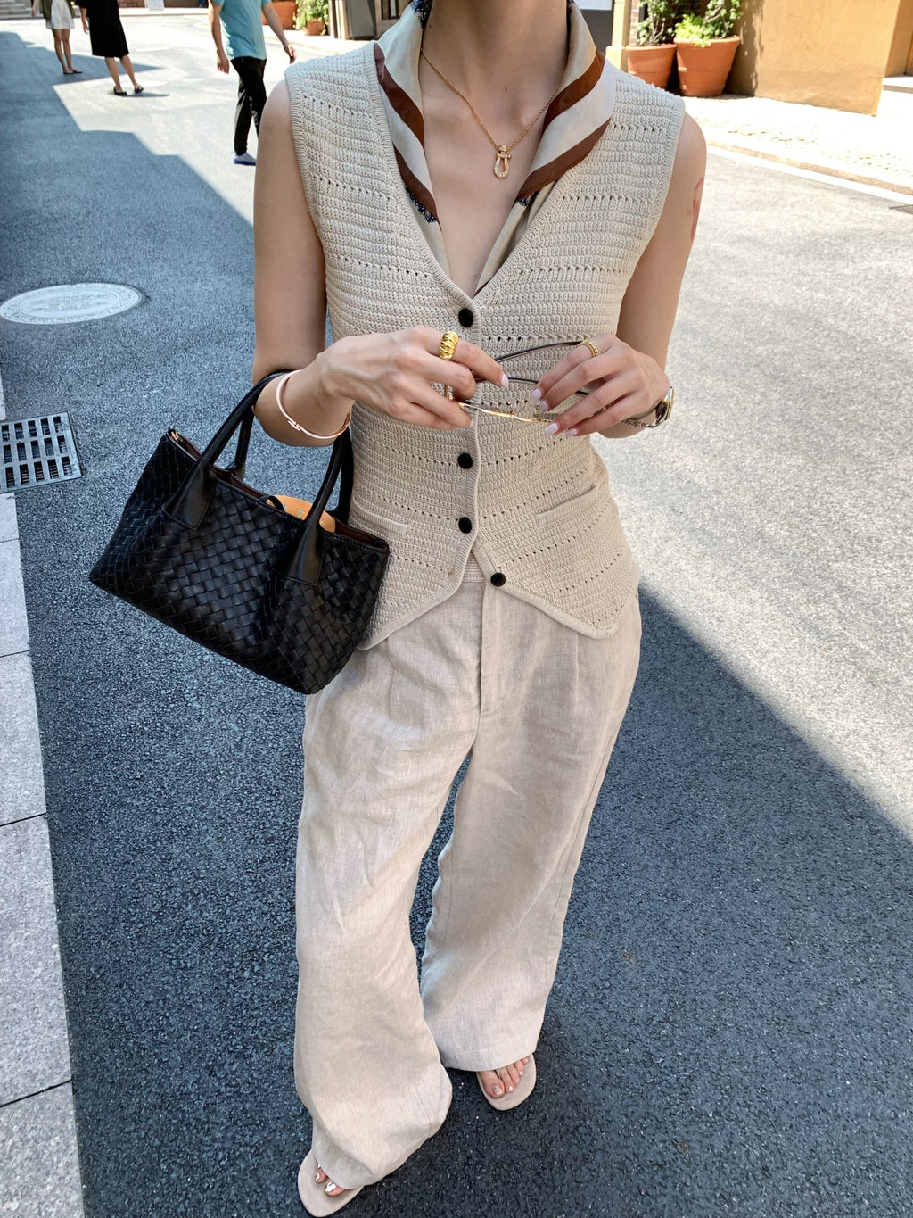 Luxury Wool Blend Knit Vest | Vintage V-Neck Sleeveless Cardigan for Women | Sanjun