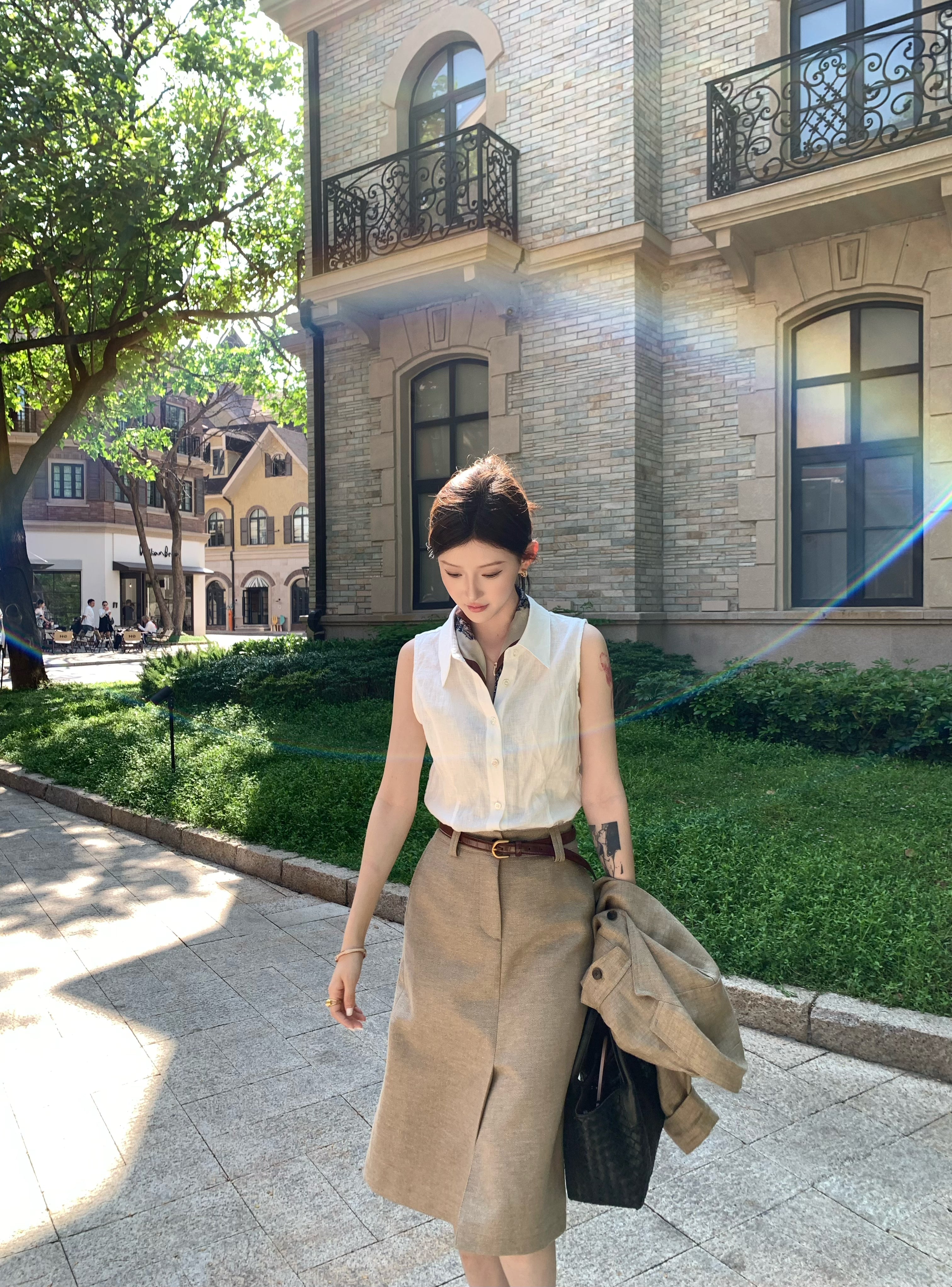 Quiet Luxury 100% Linen Midi Skirt | High Waist Old Money A-Line Skirt
