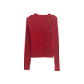 Luxury Mercerized Wool Red Ribbed Cardigan | Vintage Crew Neck Button-Up Sweater for Women | Sanjun