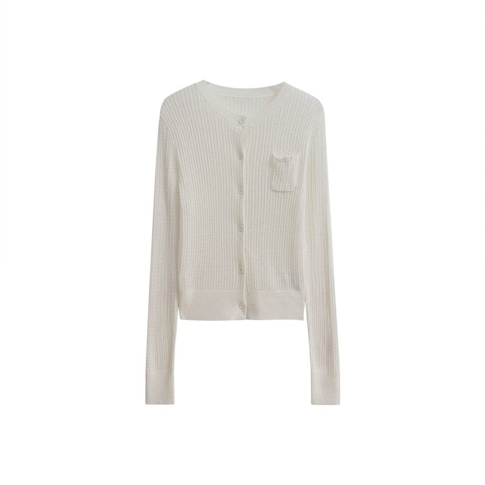 Luxury Mercerized Wool Red Ribbed Cardigan | Vintage Crew Neck Button-Up Sweater for Women | Sanjun