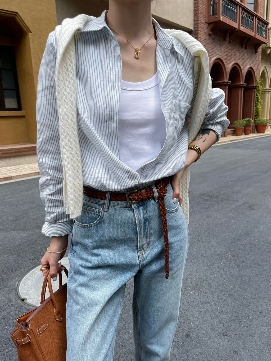 Women's 100% Linen Striped Button Down Shirt, Old Money Style, Breathable Long Sleeve Casual Shirt for Daily & Office Wear