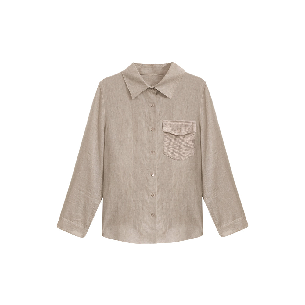 100% Linen Button Down Shirt for Women, Old Money High Waist Linen Blouse with Pocket, Breathable Summer Casual Shirt