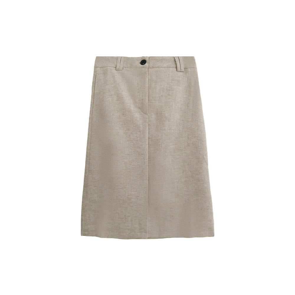 Quiet Luxury 100% Linen Midi Skirt | High Waist Old Money A-Line Skirt