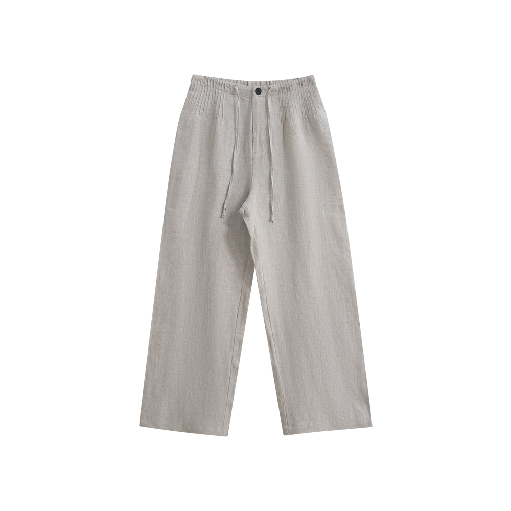 100% White Linen Wide Leg Pants for Women, Old Money High Waist Drawstring Trousers, Breathable Summer Casual Linen Pants