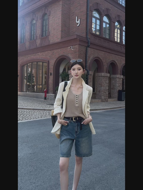 100% Cotton Waffle Blazer for Women | Old Money Style Oversized Casual Blazer